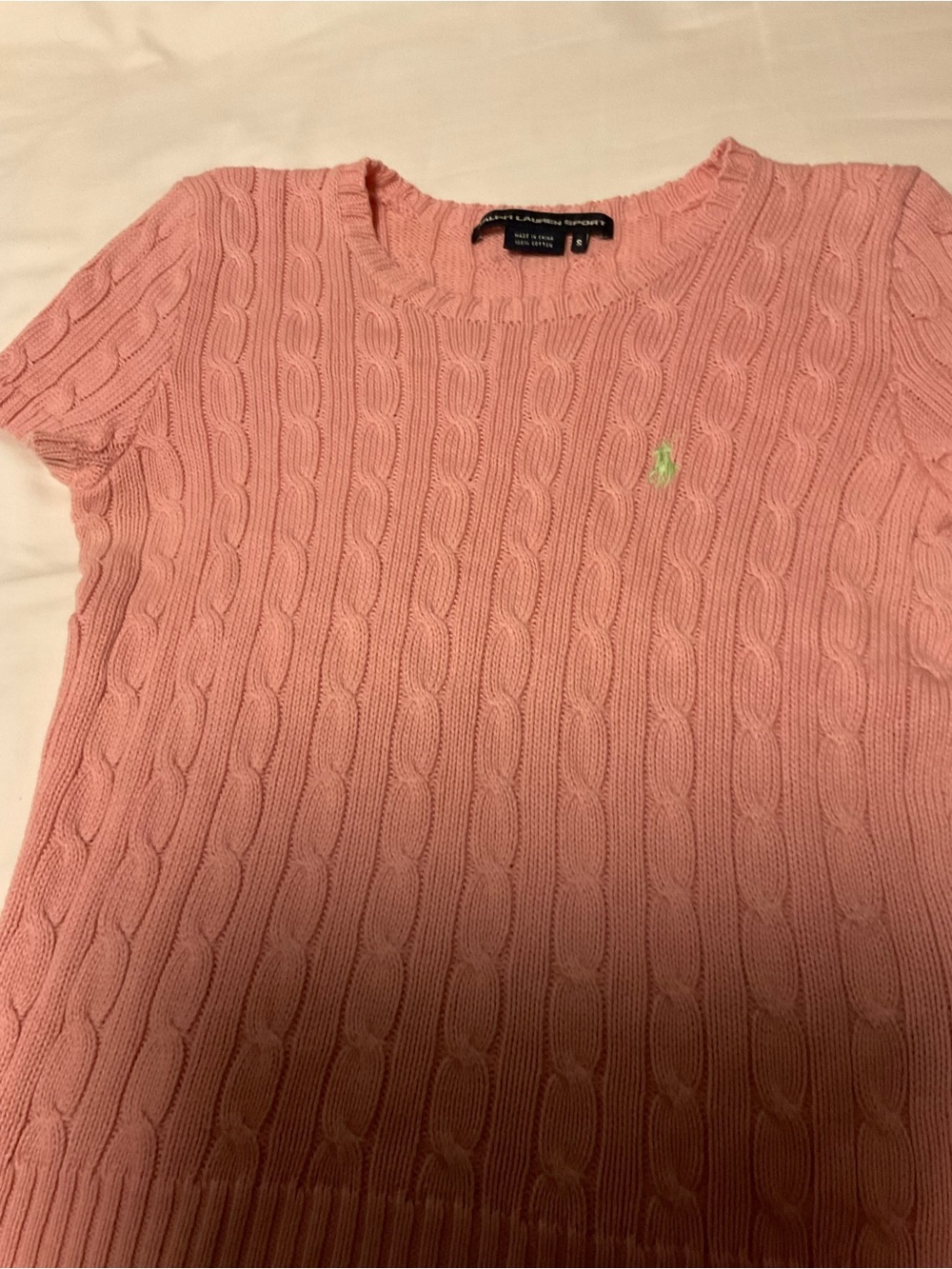 Ralph Lauren Light Pink Cable-Knit Short Sleeve Sweater